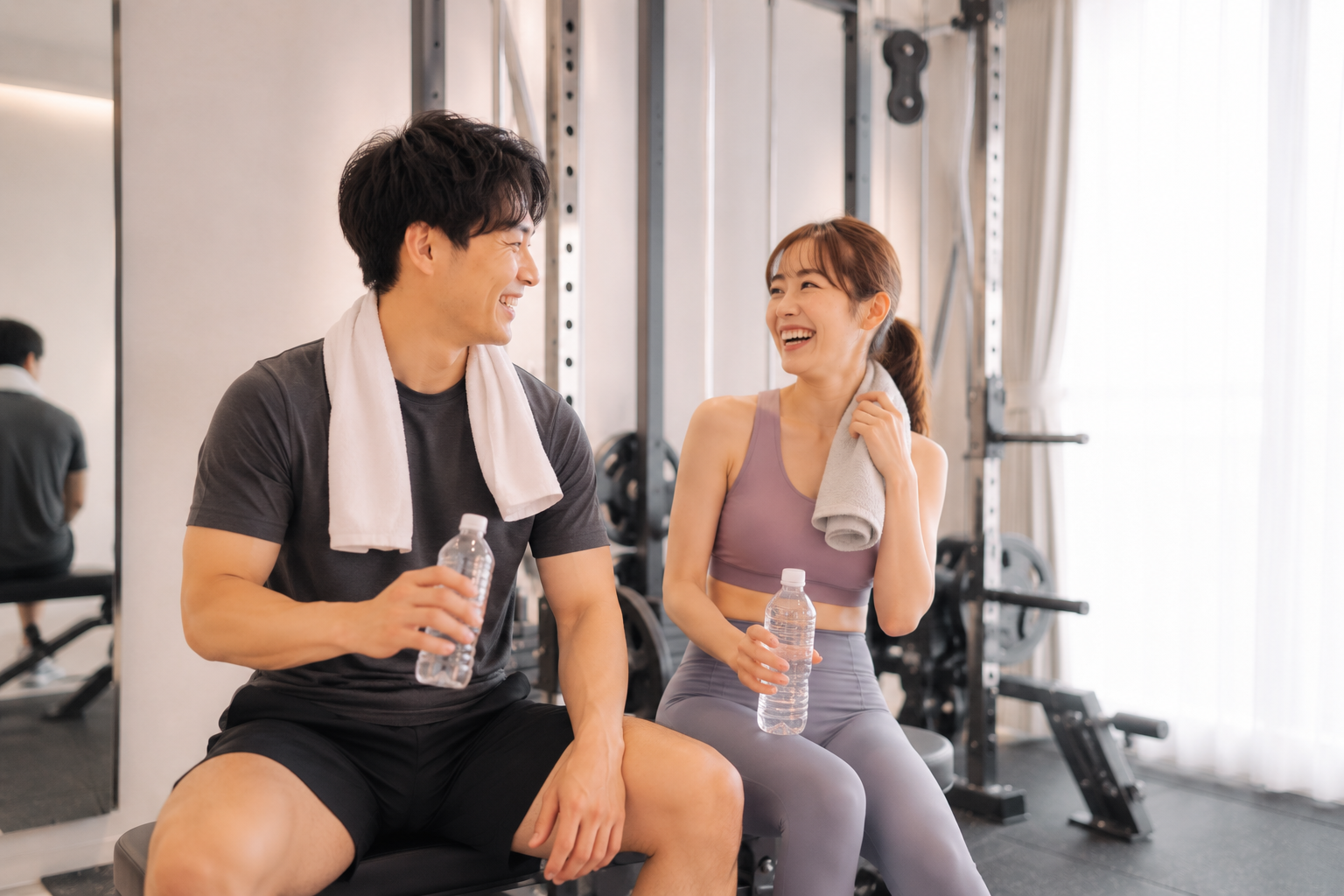 トレーニング後に自然に笑い合う2人